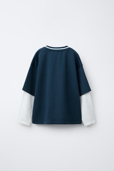 SWEAT DOUBLE MANCHES IMPRIMÉ - Bleu de Zara - Image 1