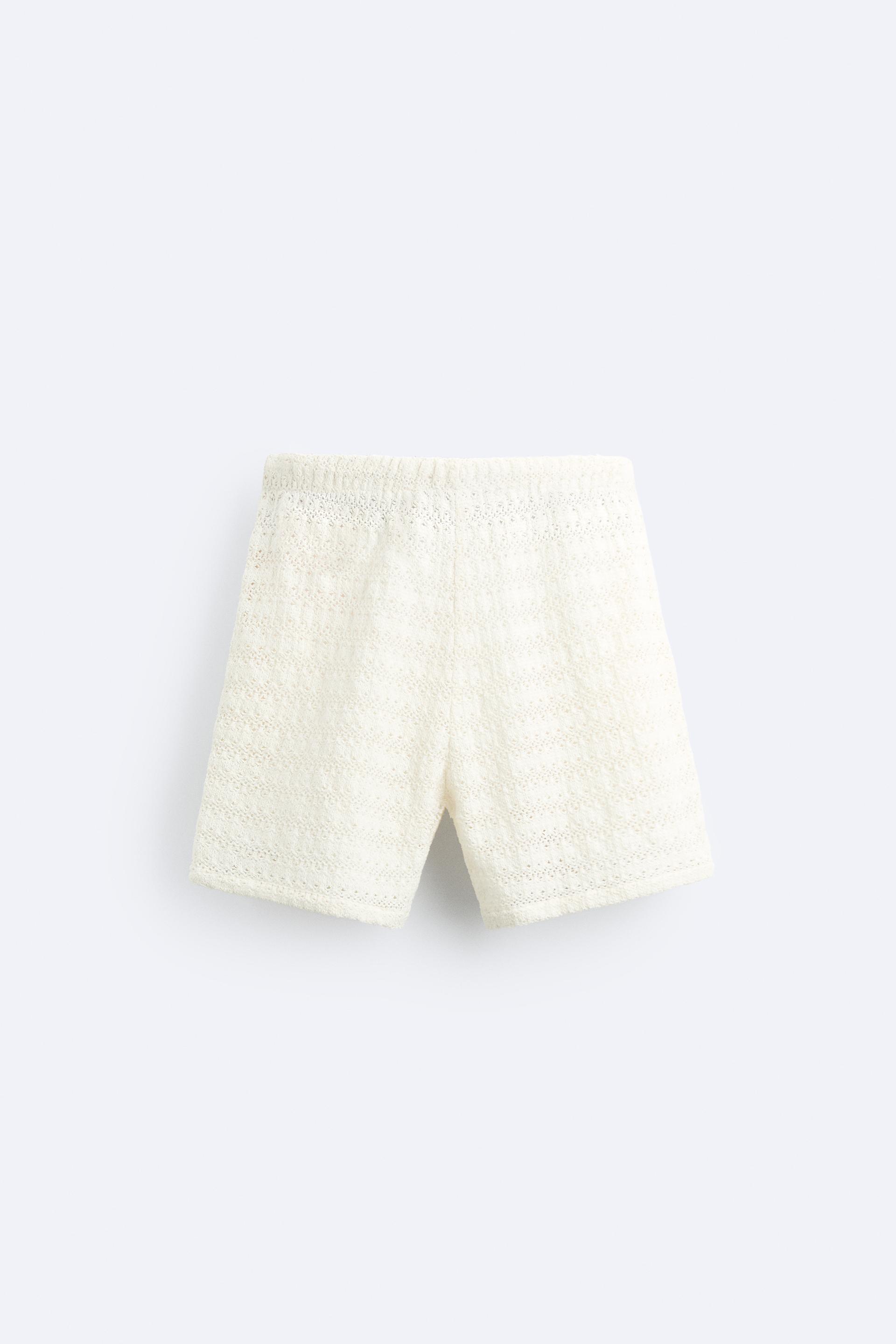 STRUCTURED CROCHET SHORTS - Oyster-white