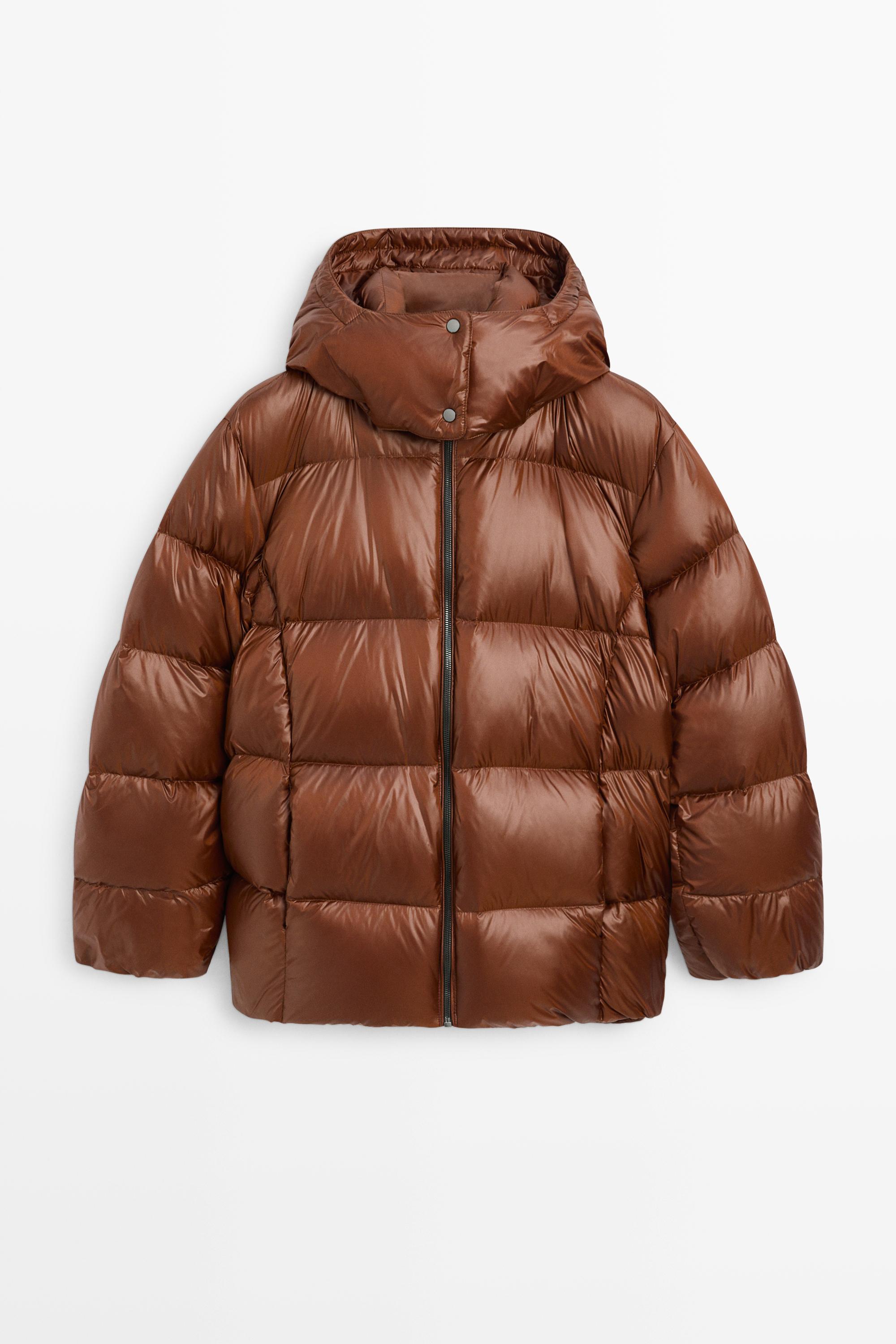 Satin finish down jacket - Caramel | ZARA United States