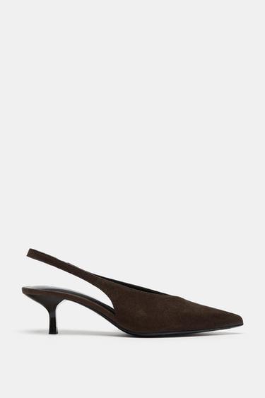 Zara KITTEN HEEL SLINGBACK SHOES - Brown