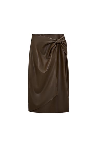 FAUX LEATHER SKIRT WITH BOW