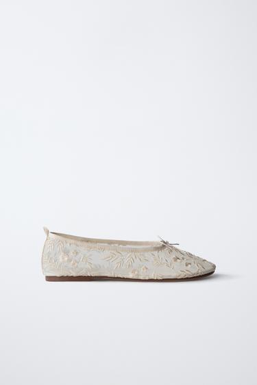 EMBROIDERED BALLET FLATS - Ecru White by Zara