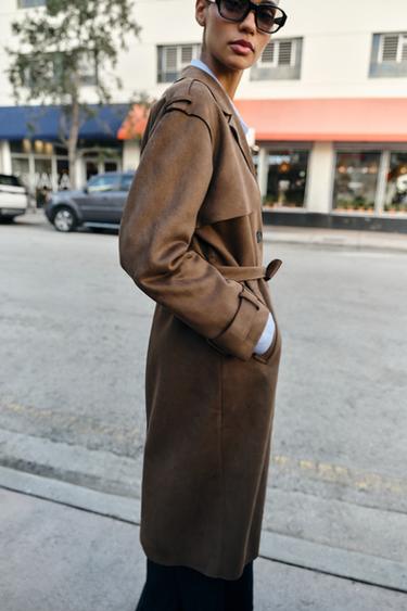 TRENCH LONG EFFET DAIM AVEC CEINTURE - Marron de Zara - Image 5