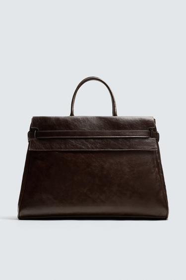 LEATHER HANDBAG - Brown by Zara - Image 0