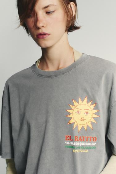 Zara TEXT PRINT T-SHIRT - Anthracite grey
