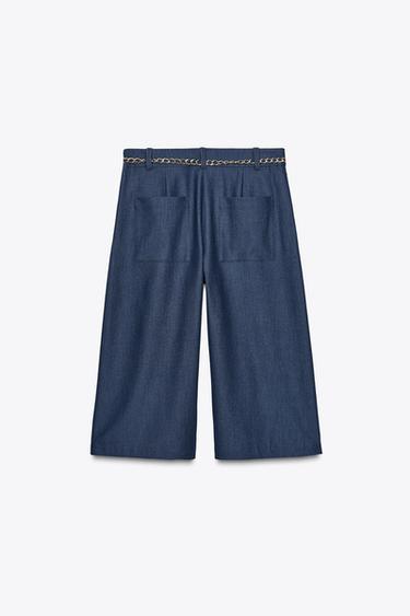 Zara BELTED CHAIN LONG SHORTS - Blue / Indigo