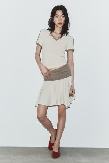 RUSTIC CONTRAST MINI SKIRT - Ecru / Beige by Zara