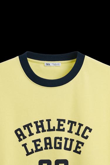 CONTRAST RIBBED TEXT T-SHIRT - Yellow by Zara