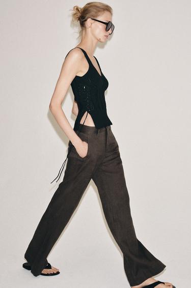 CORSETRY-INSPIRED KNIT LACE-UP TOP - Black by Zara - Image 0