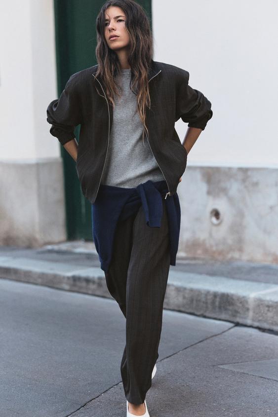 Zara PLAID BOMBER JACKET - Navy blue - Image 0