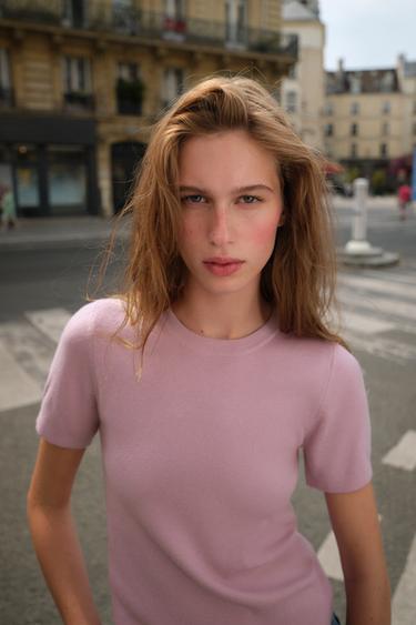 Zara SHORT SLEEVE SOFT-TOUCH KNIT JUMPER - Mauve