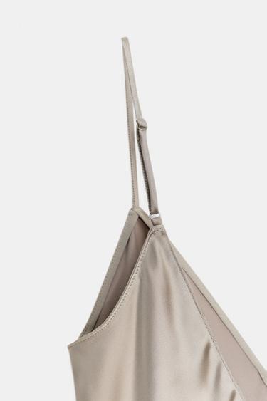 ROBE SATINÉE ASYMÉTRIQUE AVEC DENTELLE - Beige foncé de Zara - Image 8