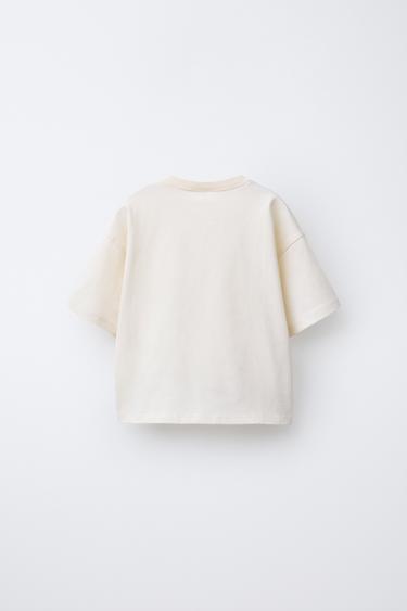 T-SHIRT WITH EMBROIDERED SLOGAN - Light beige by Zara - Image 1