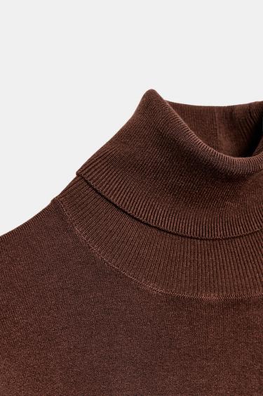 Zara BASIC PLAIN KNIT JUMPER - Chocolate