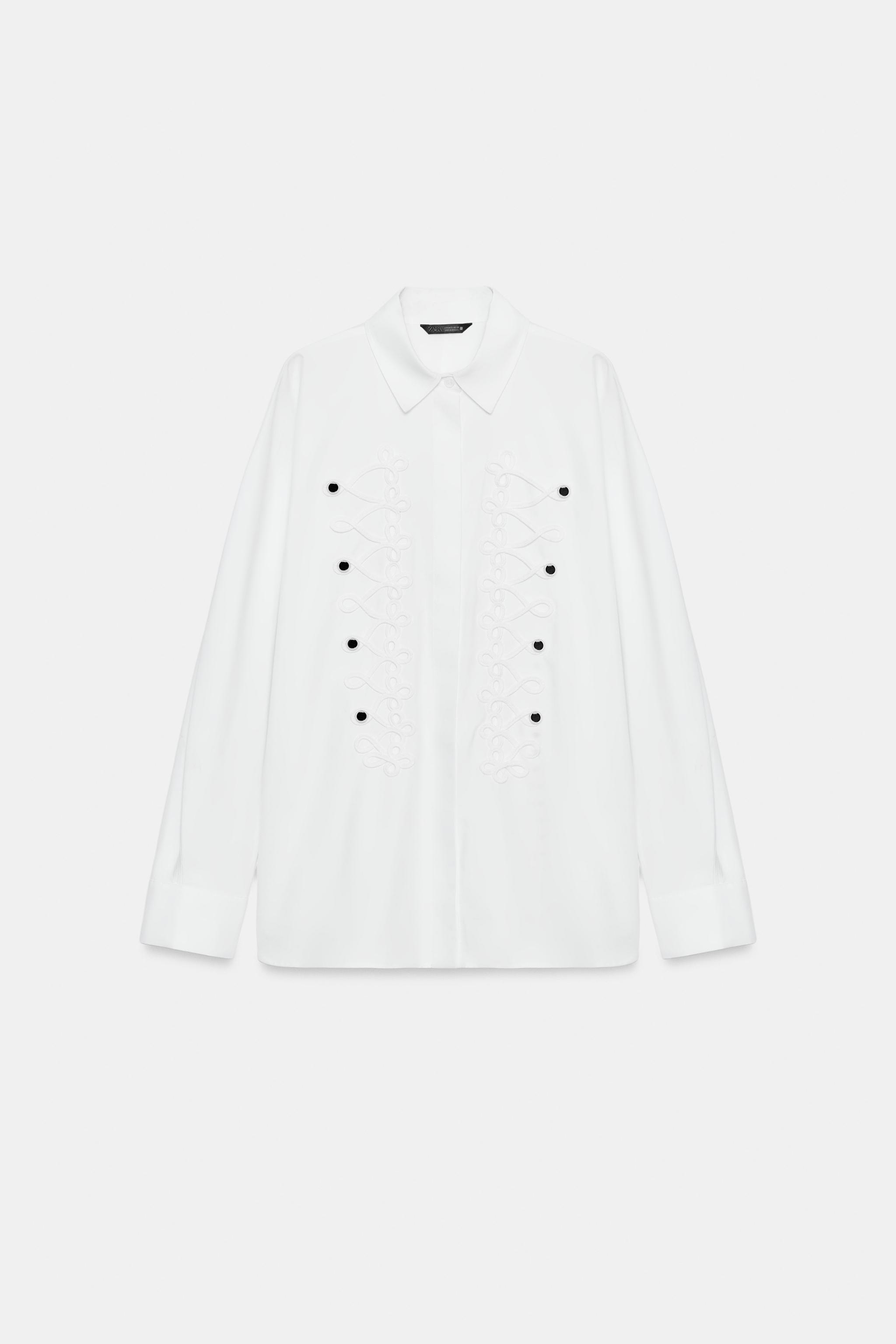 Zara Süslü Düğmeli Poplin Gömlek görsel 8