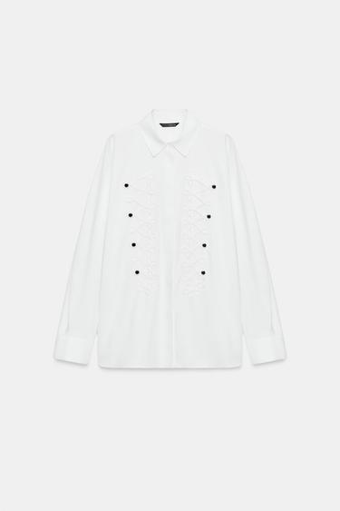 POPLIN SHIRT WITH FROG FASTENING - White by Zara - Image 7