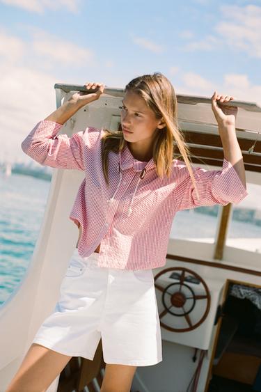 HIGH NECK STRIPED SHIRT - Red / White by Zara - Image 0