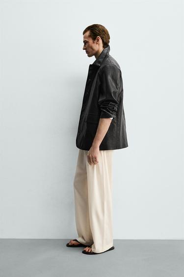 RELAXED FIT FAUX LEATHER OVERSHIRT - Black by Zara - Image 3