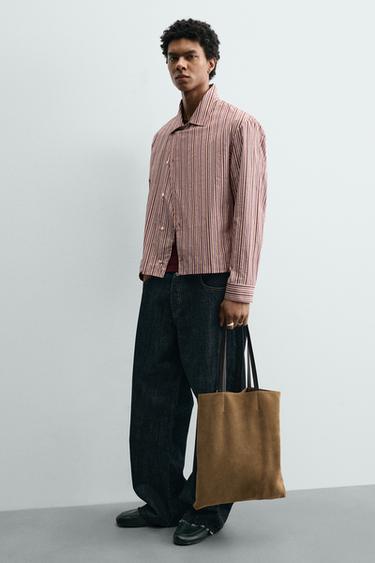 BOLSO SHOPPER PIEL - Marrón Tabaco de Zara - Imagen 0