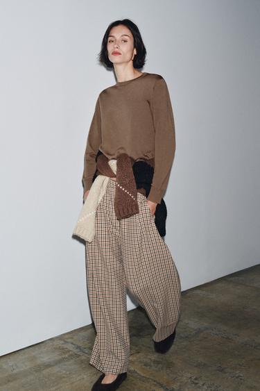 سترة من الصوف 100% بغرزة ناعمة - بني فاتح by Zara