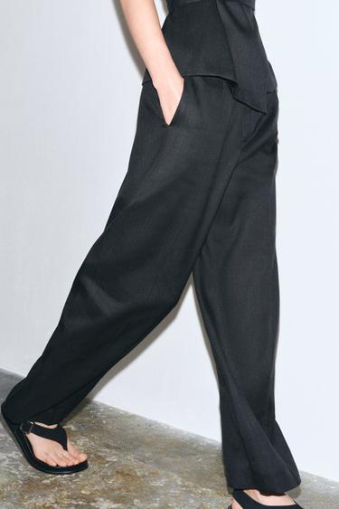 ZW COLLECTION LINEN BLEND TROUSERS - Black by Zara - Image 4