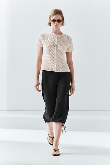 Cardigan en maille crochet - Écru de Zara