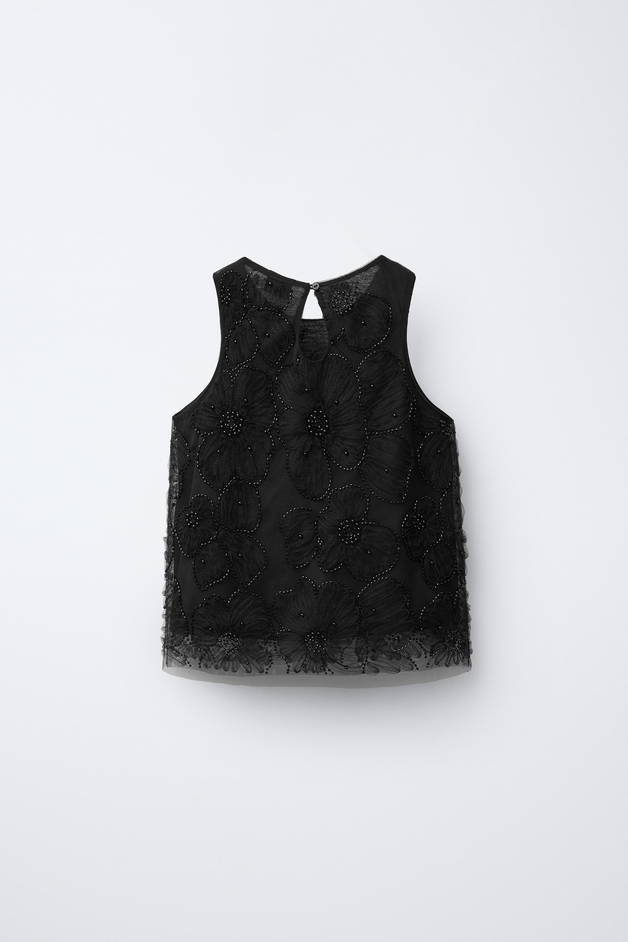 新品未使用　ZARA　ビーズ付きコンビ素材トップス ビーズ付きコンビ素材トップス - ピンクベージュ | ZARA Japan
