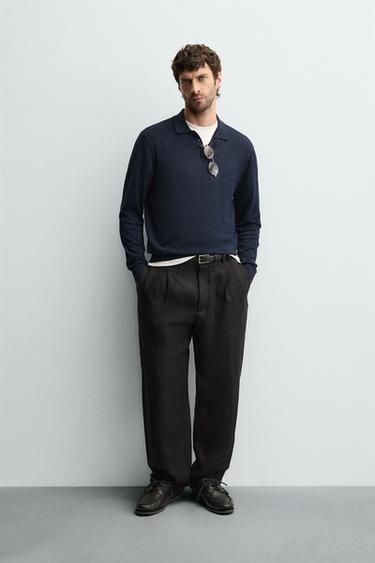 Zara COTTON SILK KNIT POLO - Navy blue - Image 0