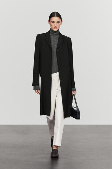 Long button detail coat — Black 1
