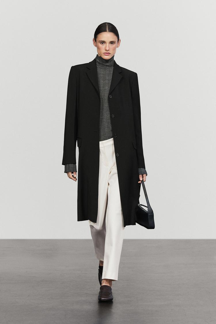 Long button detail coat — Black