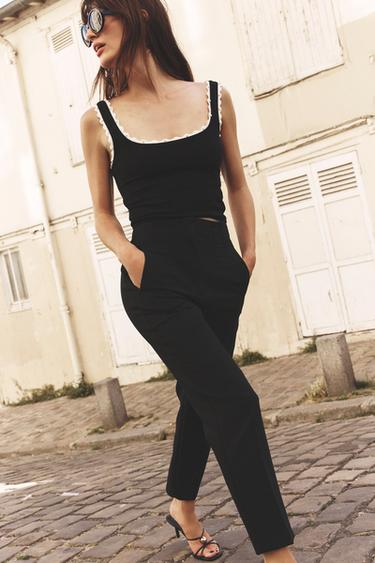 Zara STRETCH PEARL TOP - Black - Image 0