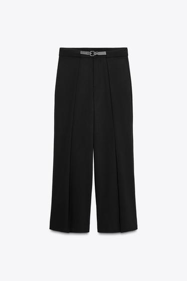 CALÇA PREGAS CINTO - Preto da Zara