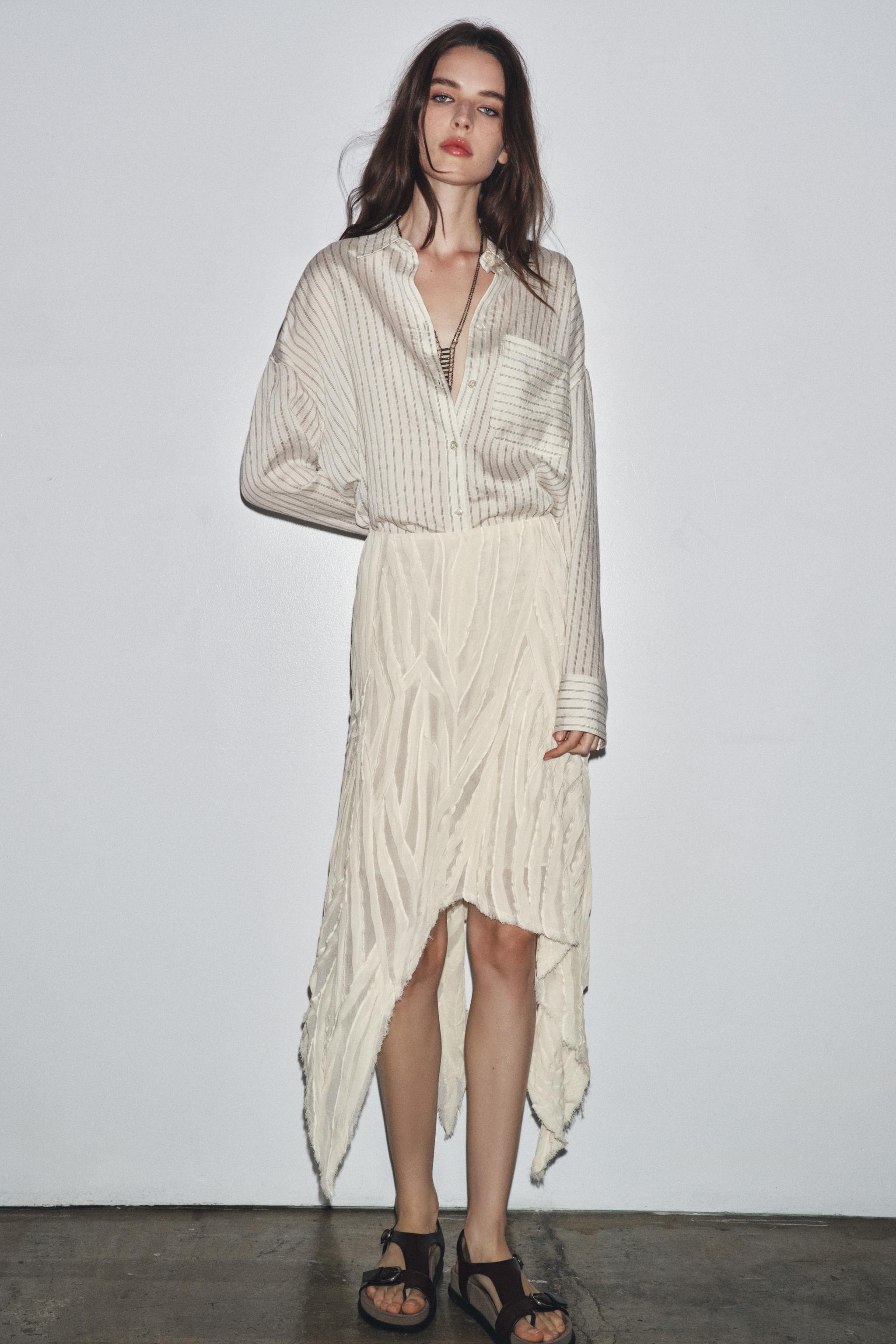 ZW COLLECTION ASYMMETRIC PLEATED SKIRT - Ecru | ZARA United