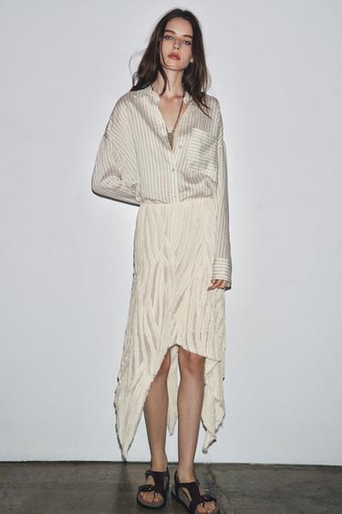 ZW COLLECTION ASYMMETRIC PLEATED SKIRT - Ecru by Zara - Image 4
