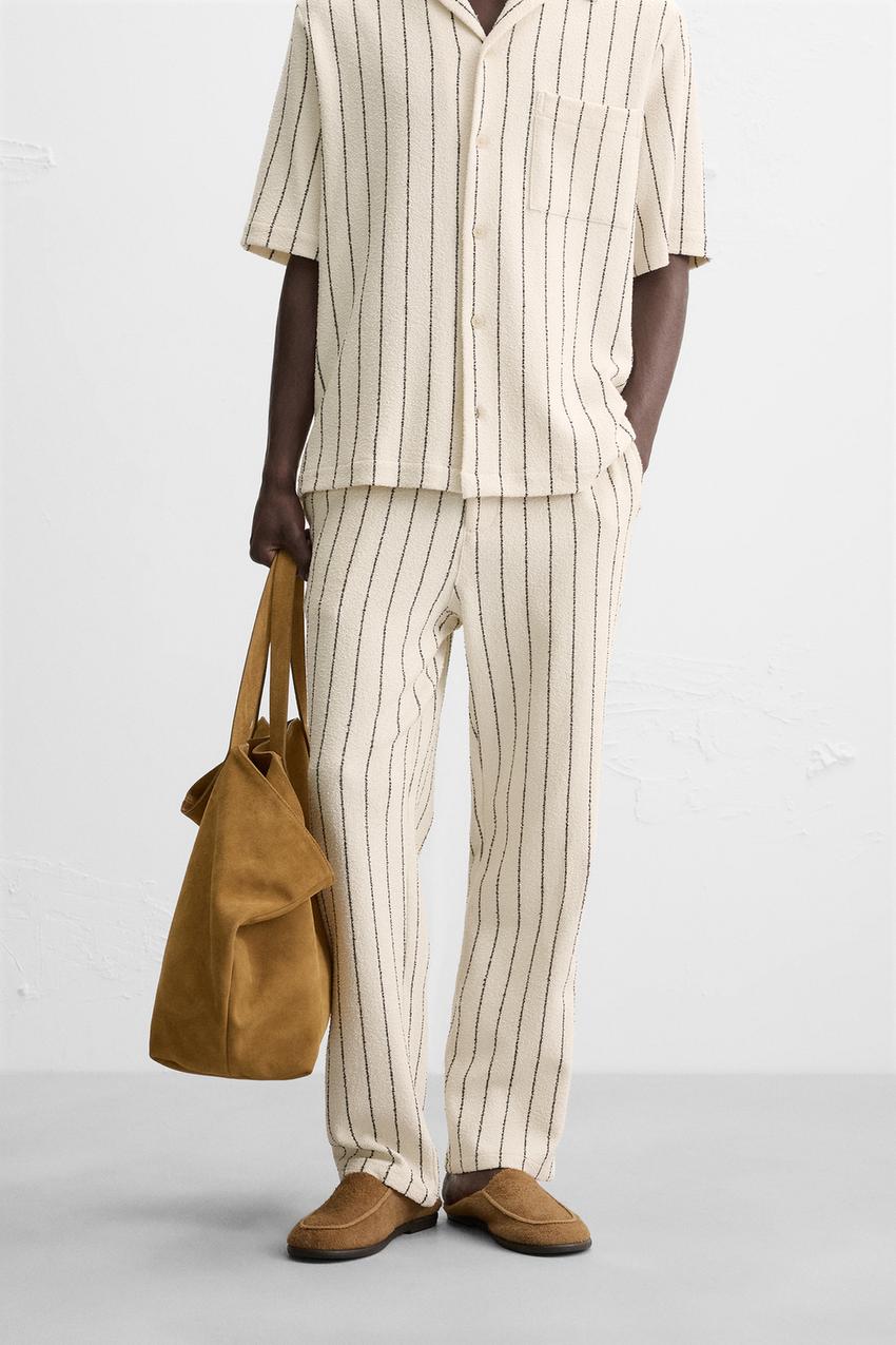 STRIPED TEXTURED TERRY PANTS