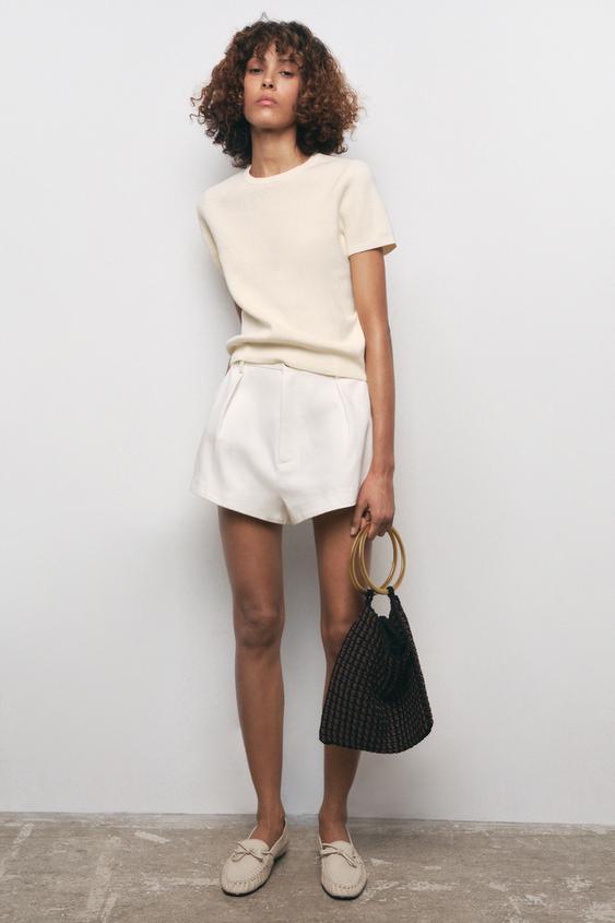 BASIC KNIT SHORT SLEEVE TOP - Ivory | ZARA United States 