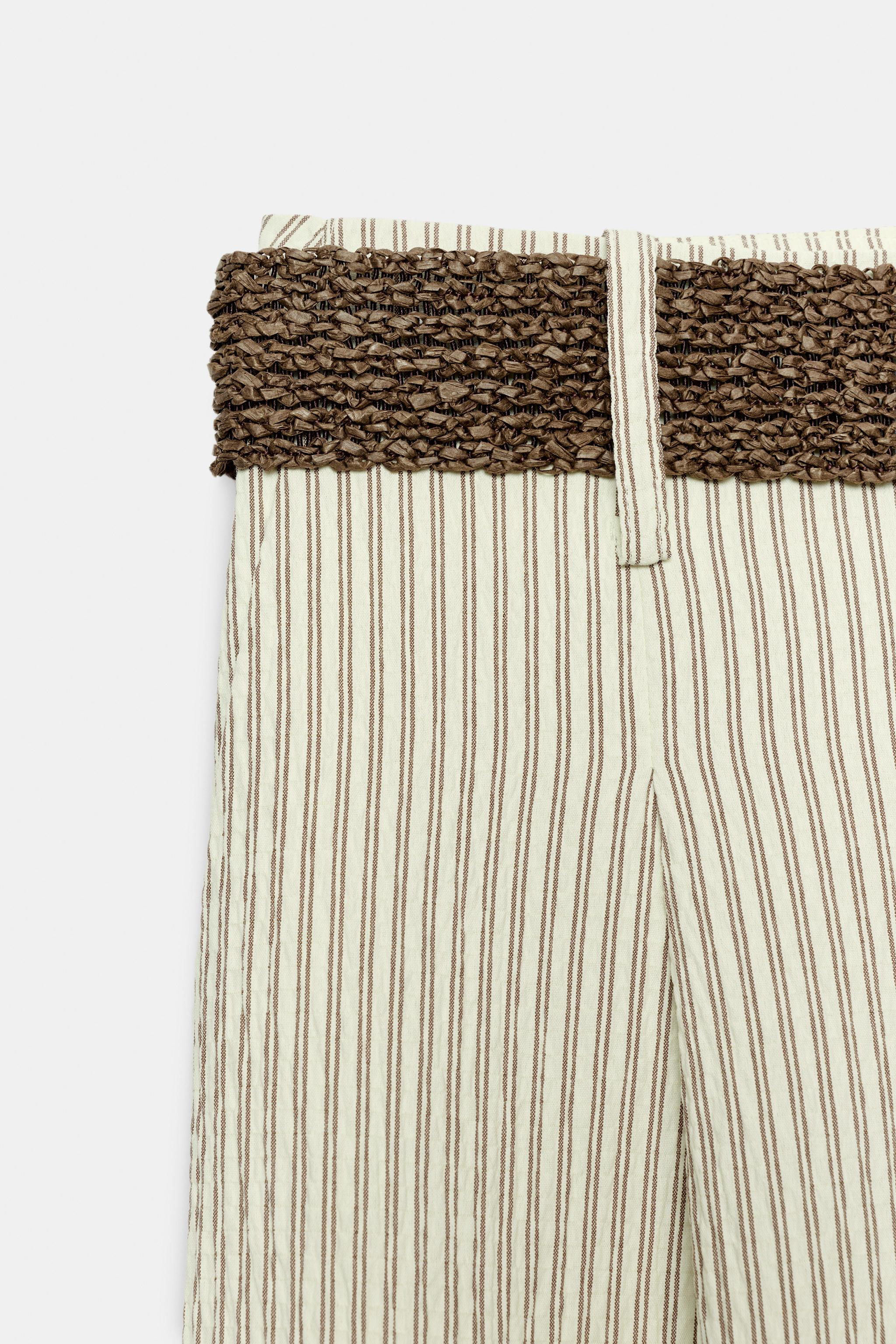 Zara Kemerli Çizgili Geniş Paça Pantolon görsel 8