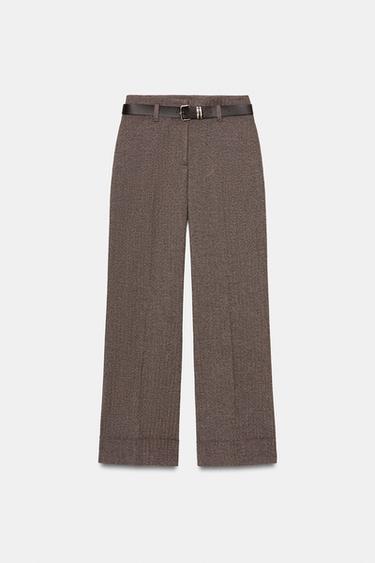 HOSE MIT FISCHGRÄT UND GÜRTEL - Braun von Zara