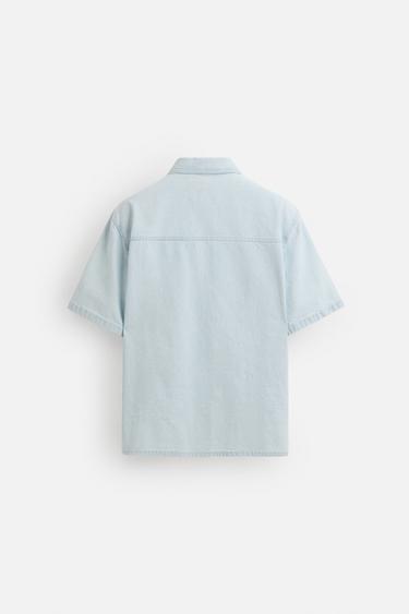 CHEMISE DÉLAVÉE À POCHE - Bleu clair de Zara - Image 7