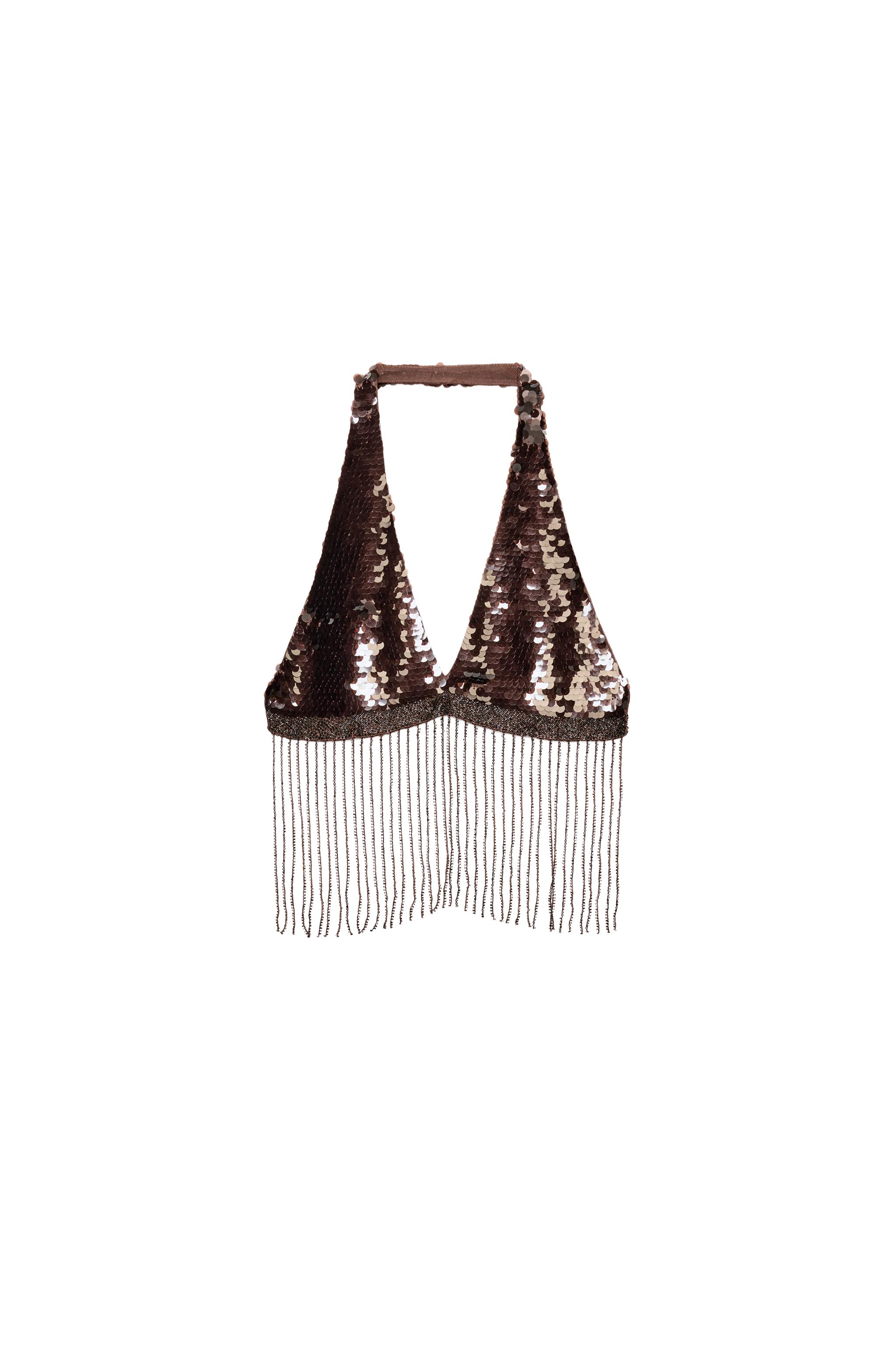 FRINGED SEQUIN CROP TOP - Chocolate | ZARA United States