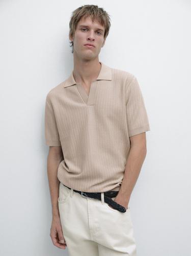 Zara Jacquard knit polo sweater - Beige