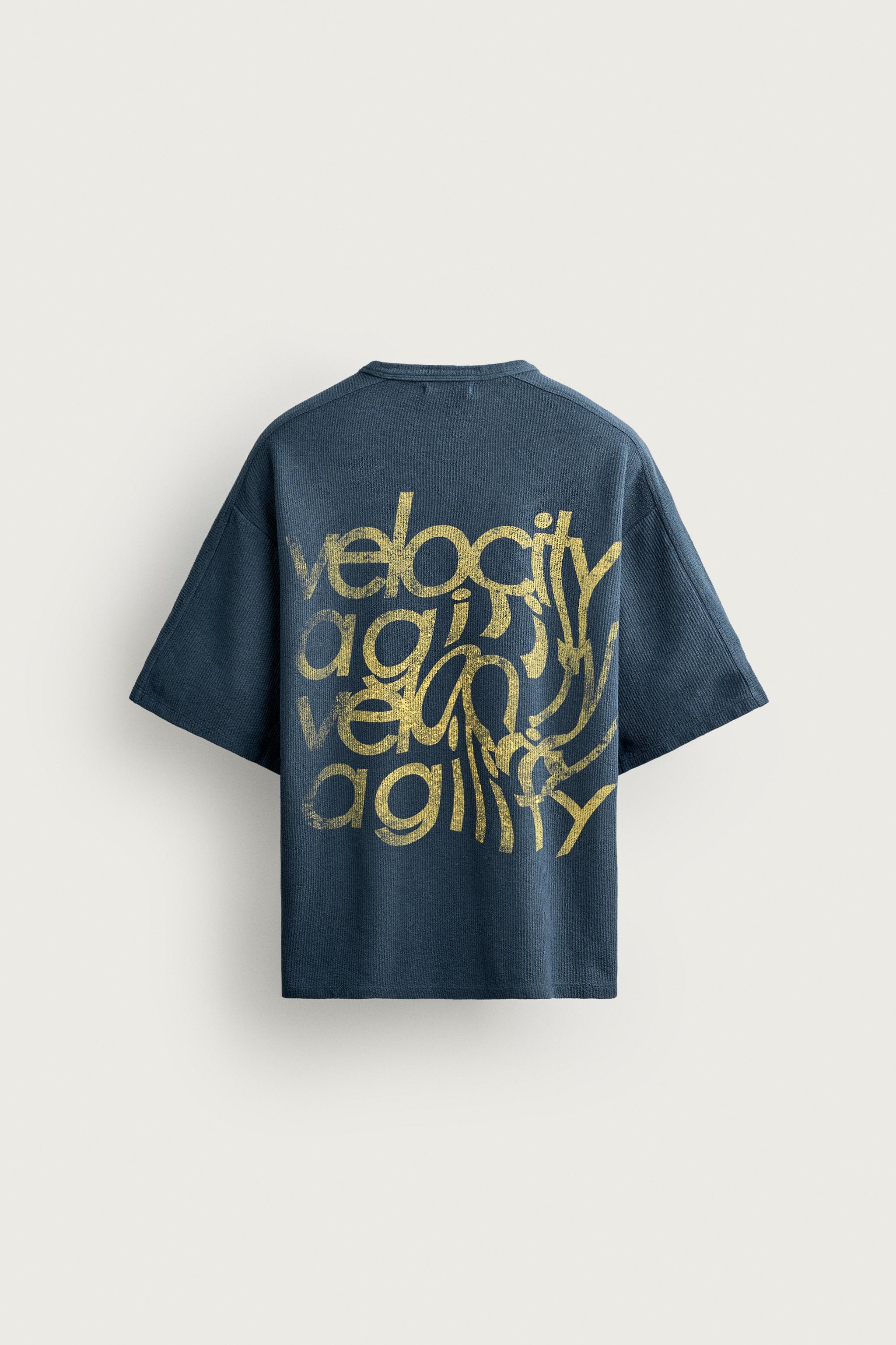 WASHED PRINTED KNIT T-SHIRT - Navy blue | ZARA Canada