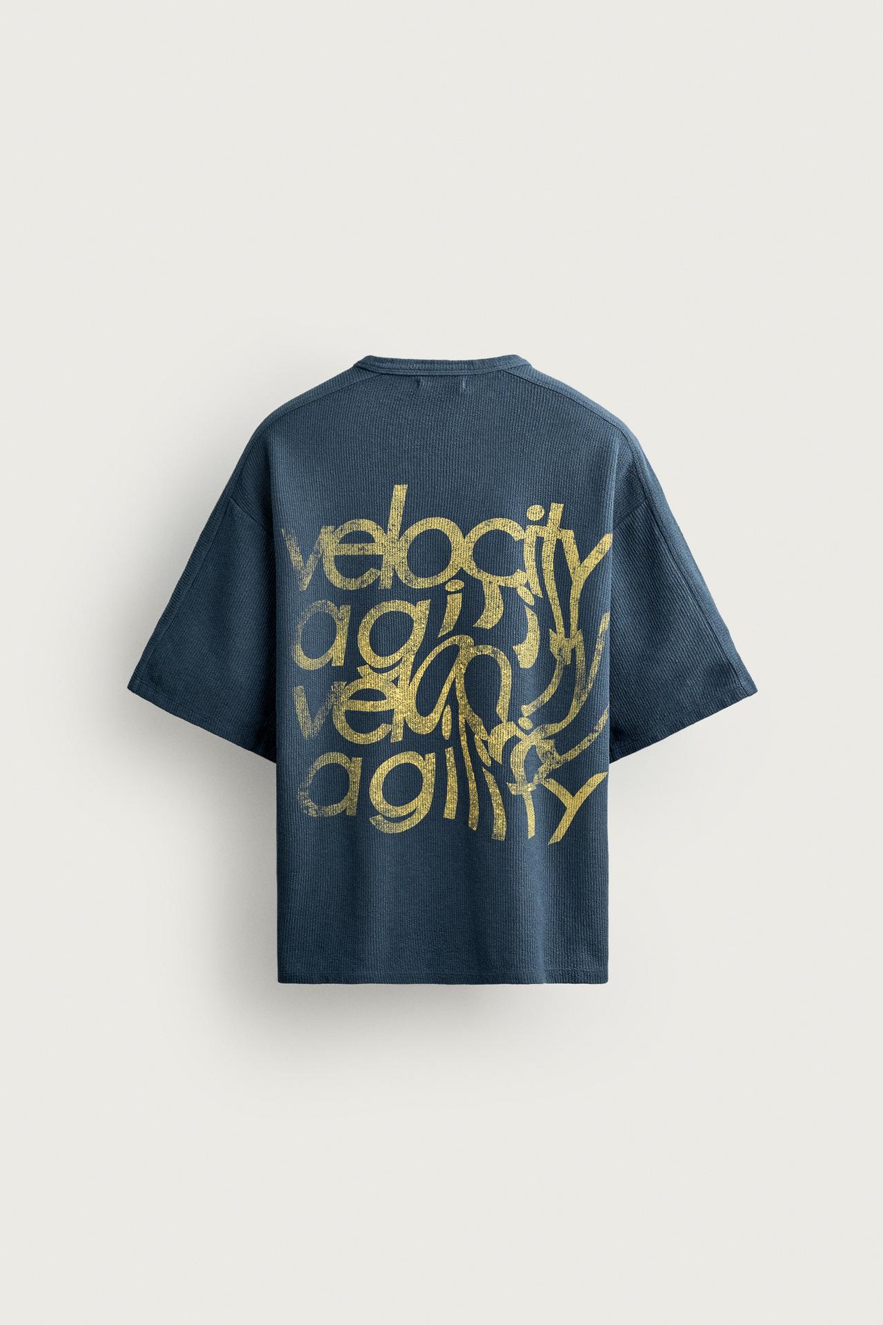 WASHED PRINTED KNIT T-SHIRT — Navy blue