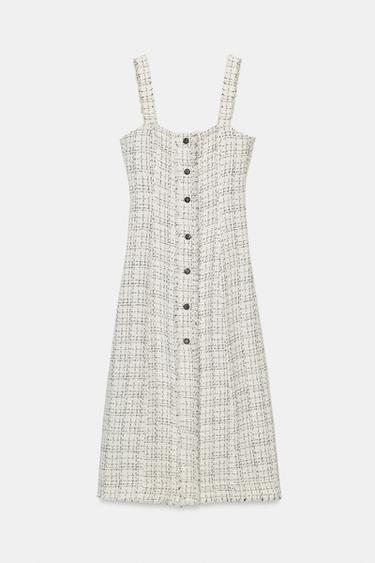 STRUCTURED MIDI DRESS WITH RHINESTONE BUTTONS ZW COLLECTION - Ecru / Black by Zara
