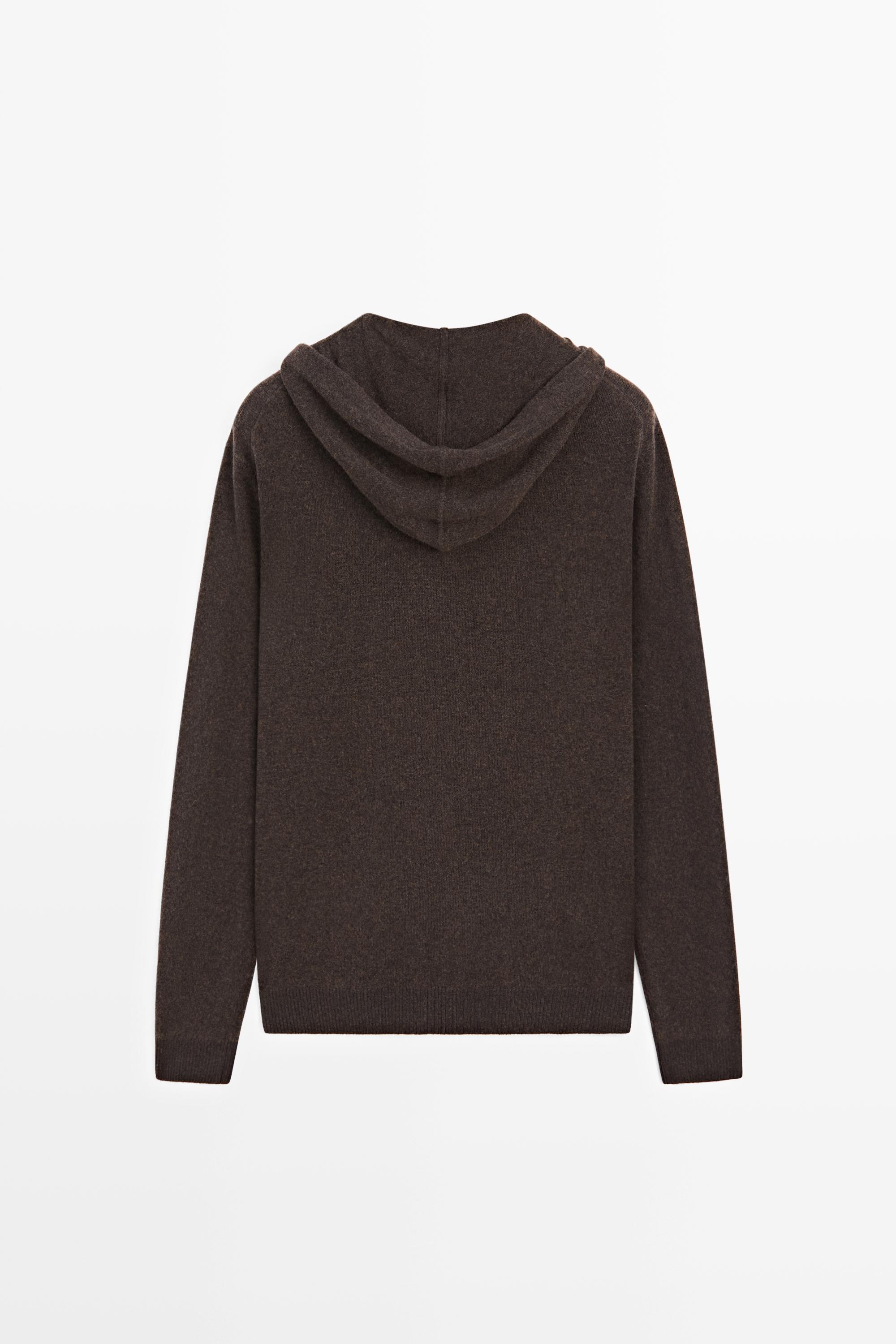Wool-blend knit hooded cardigan