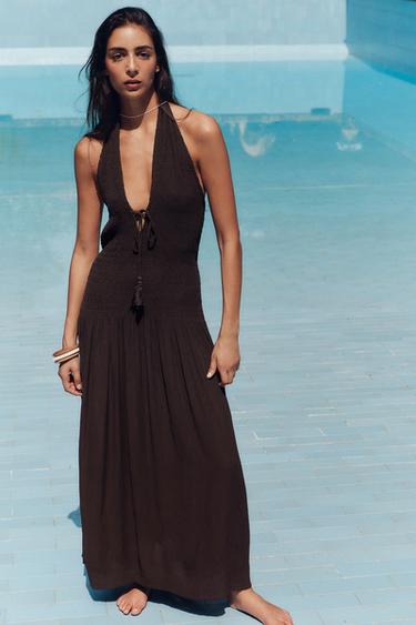 ROBE HALTER NID D'ABEILLE - Marron de Zara - Image 1