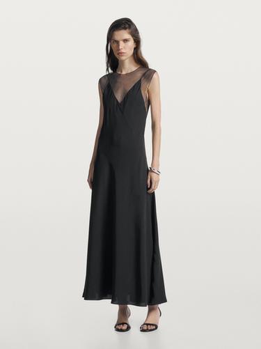 Vestido largo detalle transparencia - Negro de Zara