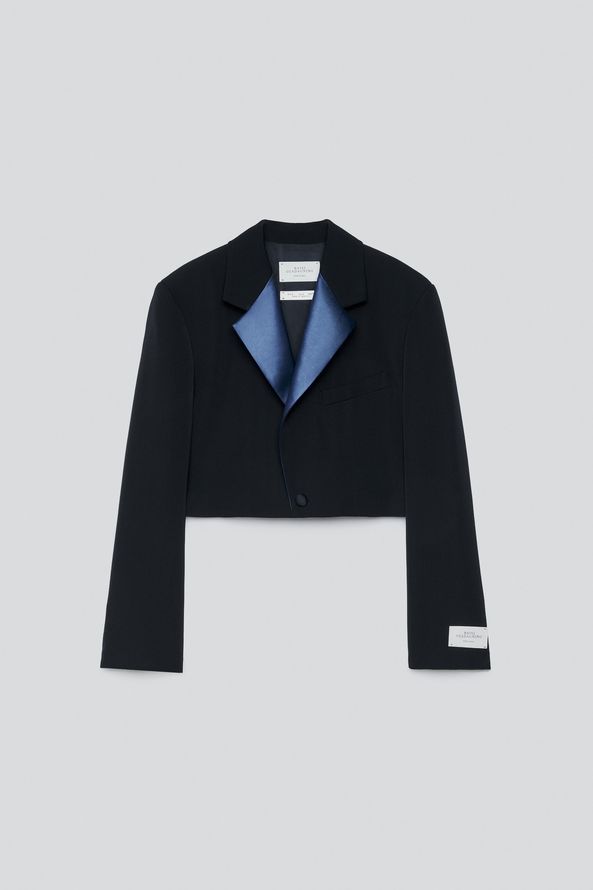 100% WOOL CROPPED TUXEDO BLAZER - thumbnail 3