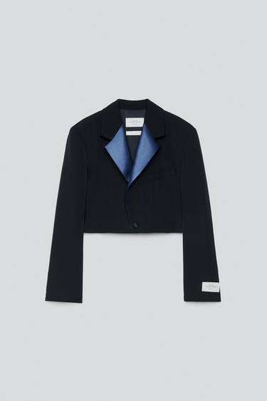 УКОРОЧЕНИЙ КОСТЮМНИЙ ПІДЖАК СМОКІНГ ЗІ 100%-Ї ВОВНИ - Чорний Zara
