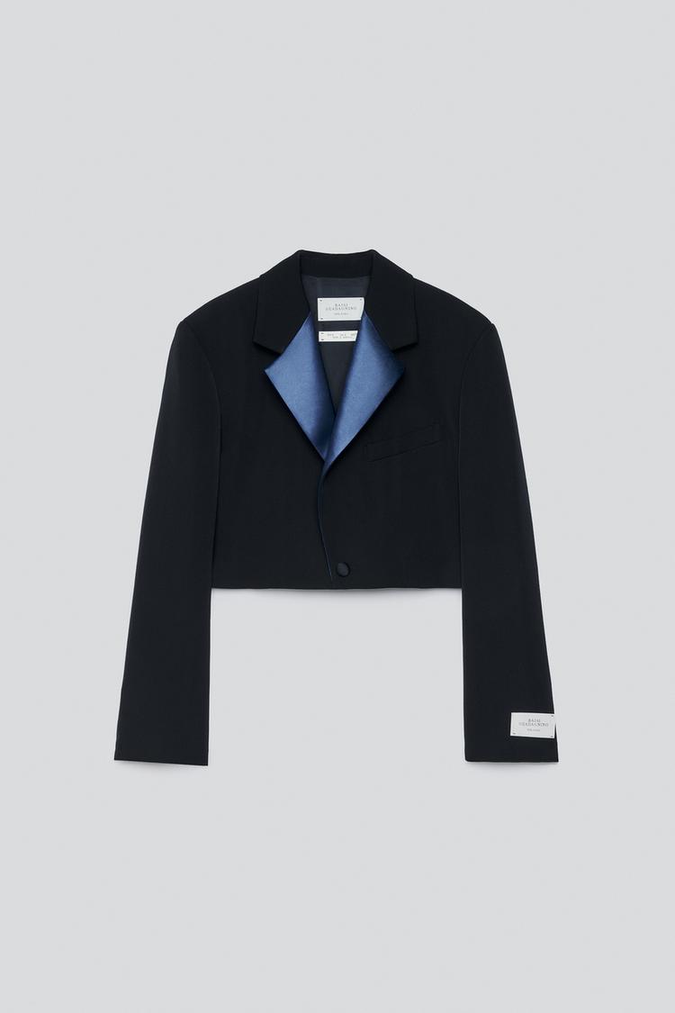 Blazer traje smoking cropped fit 100 lana